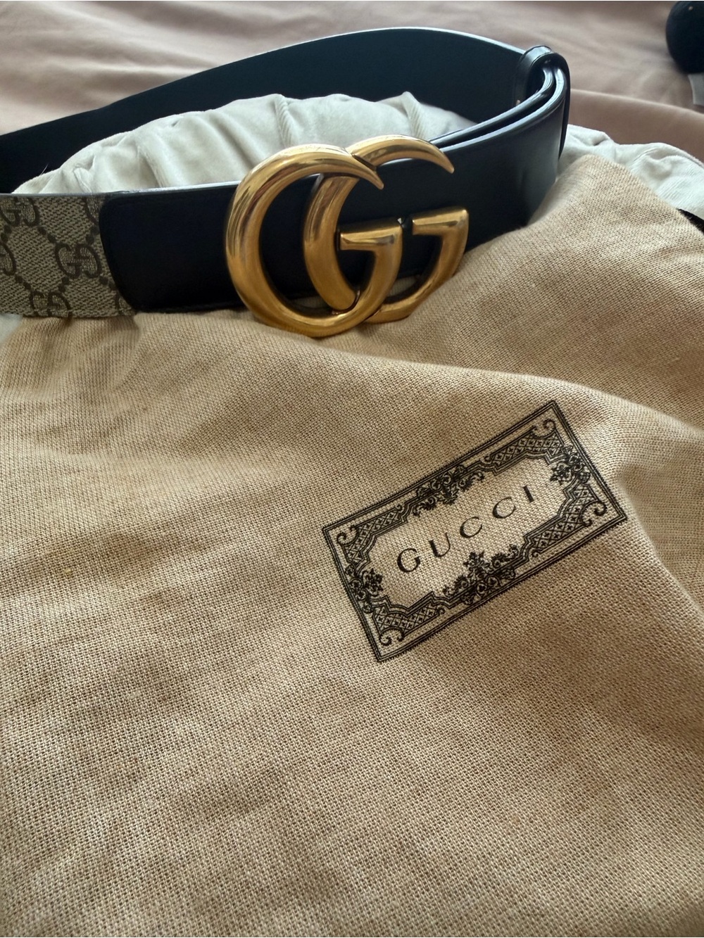 Gucci Black Leather Belt with Gold Double G Logo